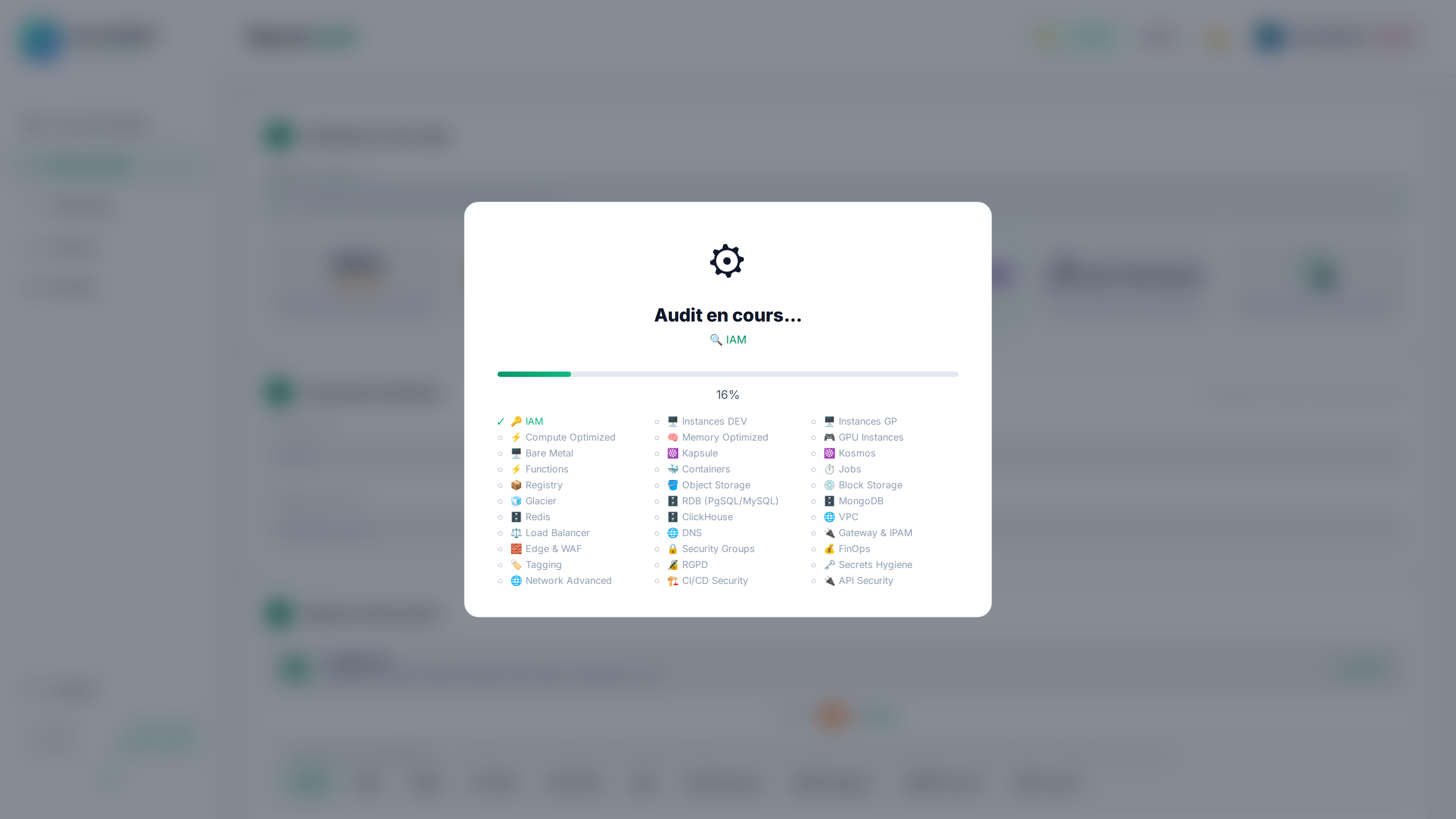 Écran de progression de l'audit