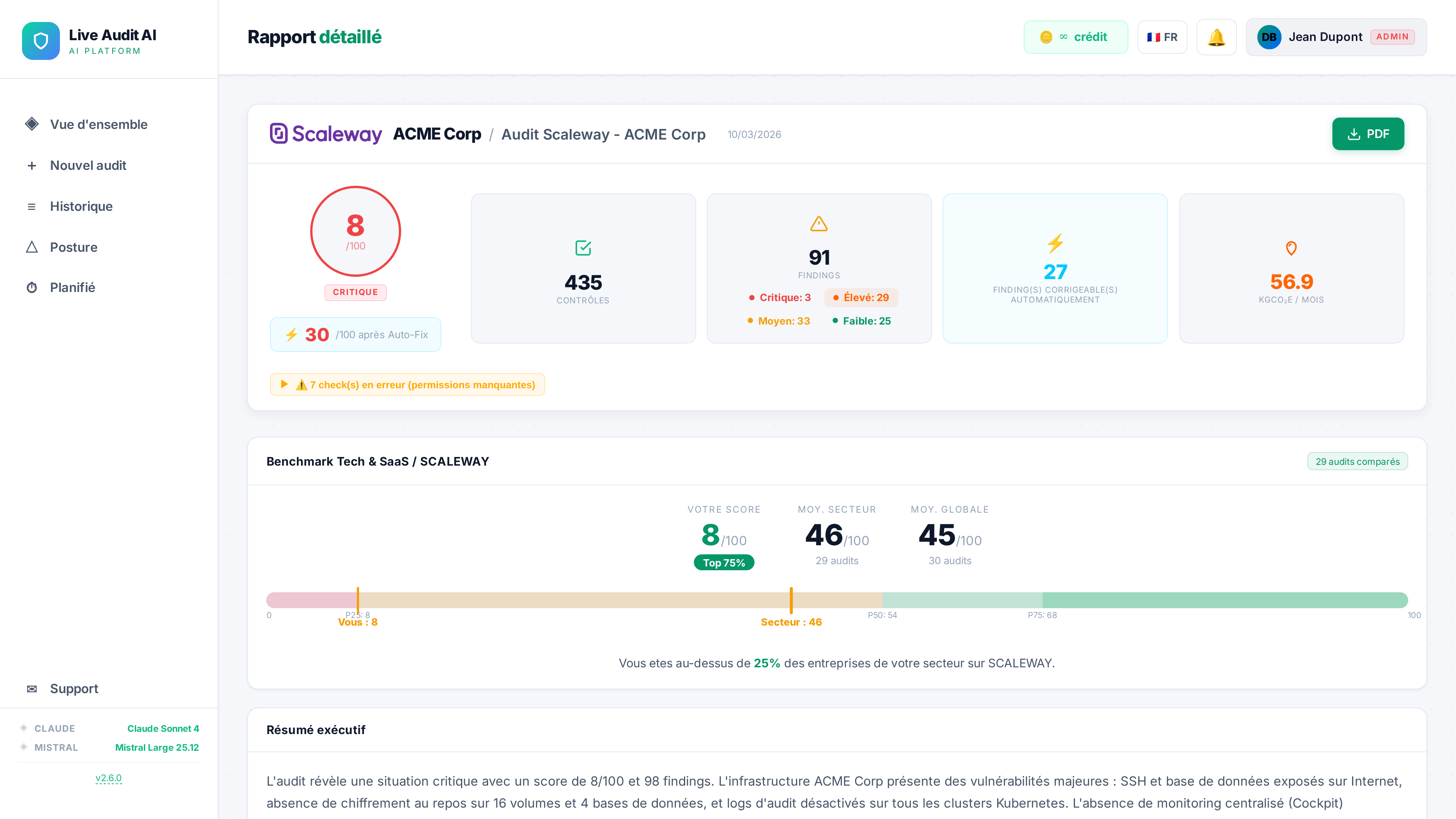 Page des résultats d'audit