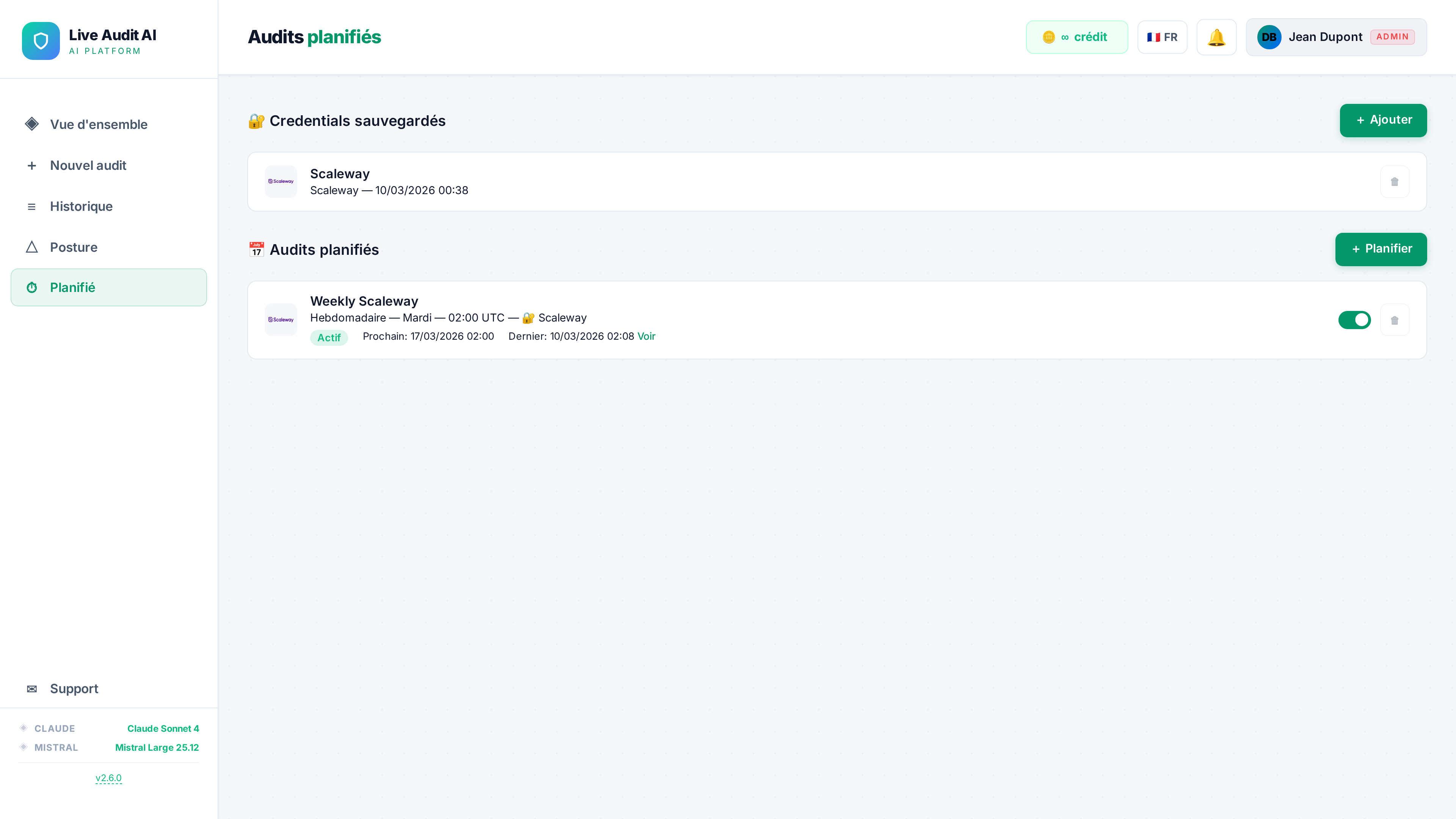 Gestion des audits planifiés